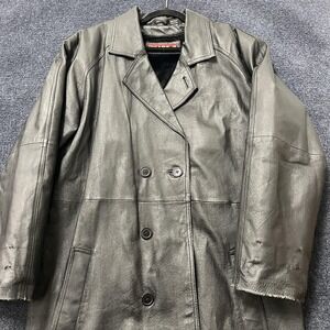 Vintage 90s Phase 2 Leather Pea Coat Men Small Gray Sherpa Lined Double Breasted